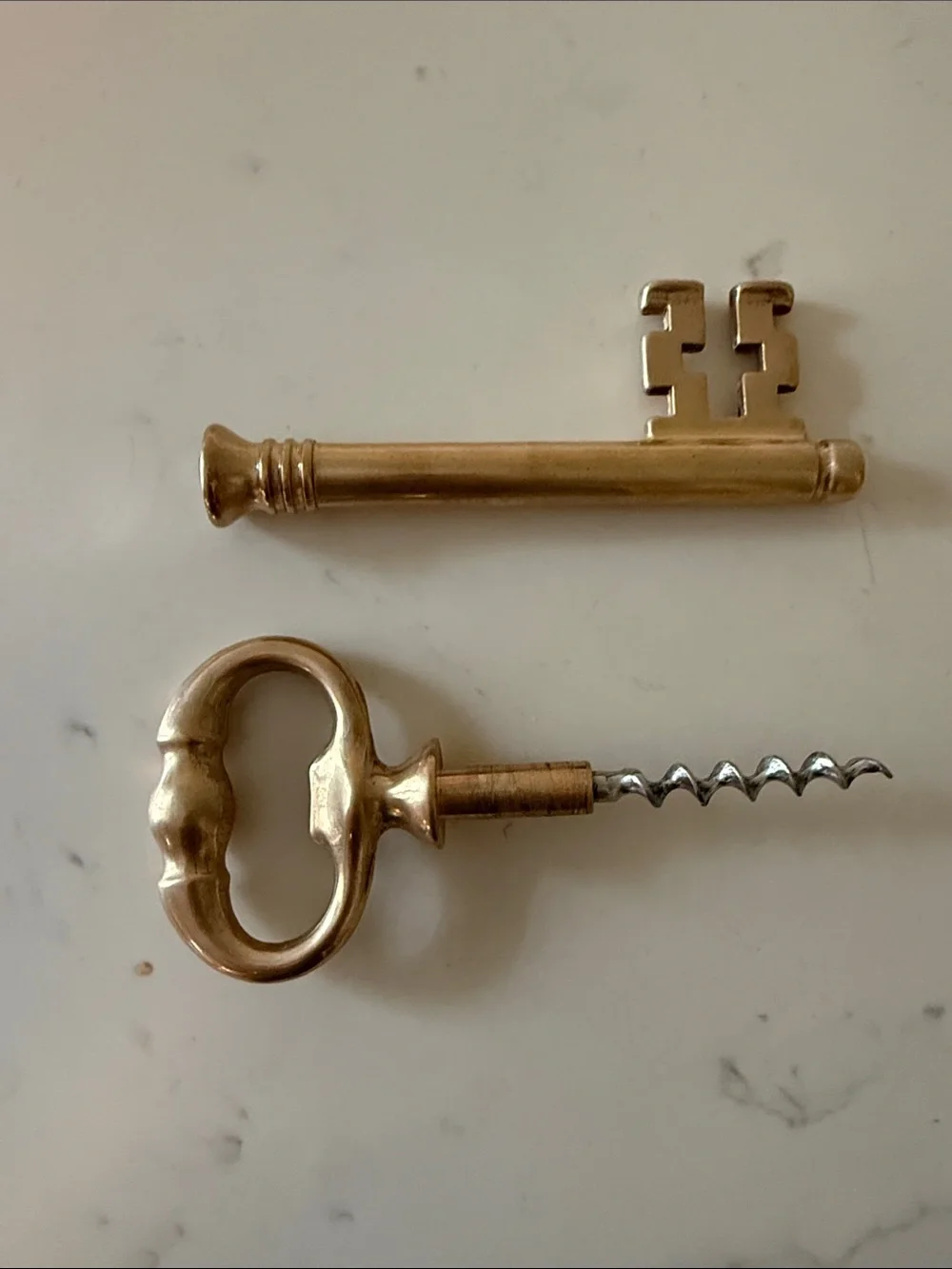 Vintage Brass Key-Shaped Corkscrew Bottle Opener Italy